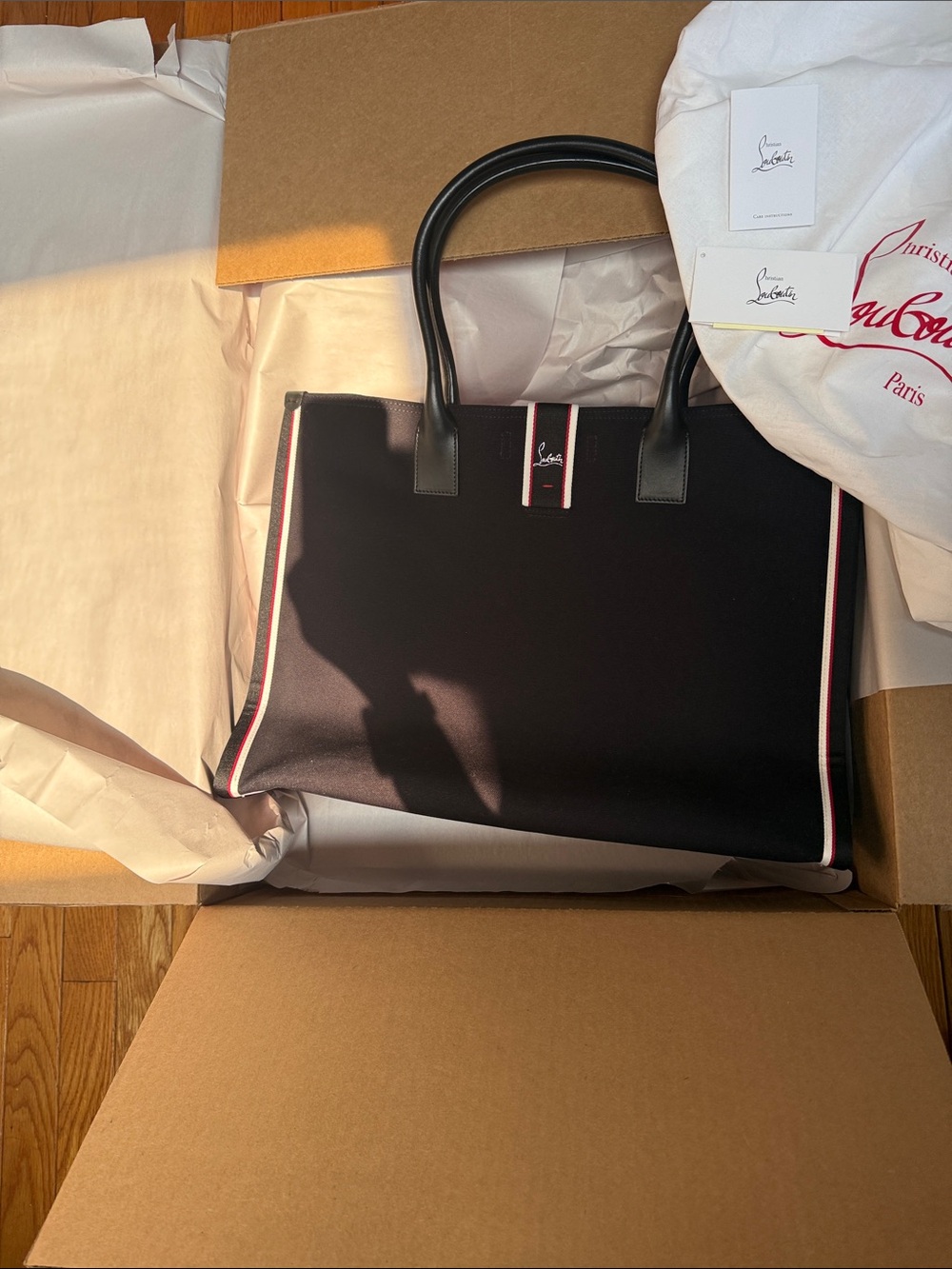 Christian Louboutin Black Tote with Red and White Trim